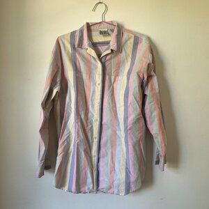 Vintage Long Sleeve Button-Up 1980s Pastel Striped Shirt